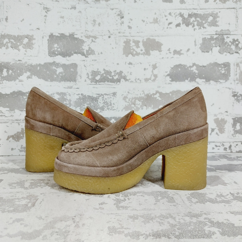 New MARC FISHER Lina Taupe Suede Heeled Platform Loafers A798 - Picture 5 of 12